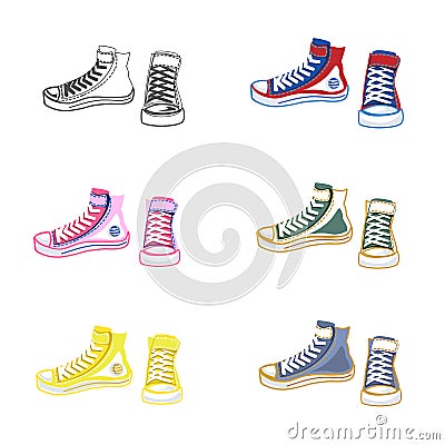 Set of sneakers of different colors and different angles Vector Illustration