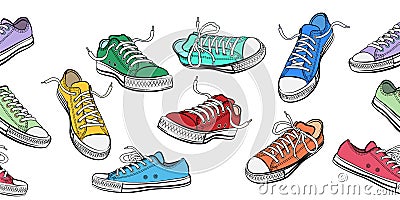 Sneakers shoes horizontal seamless pattern Vector Illustration