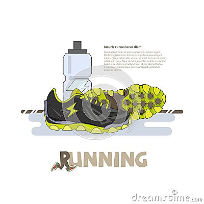 Sneakers with sports water bottle. sport and running concept - v Vector Illustration