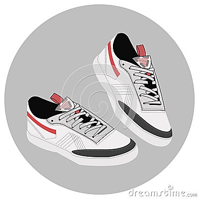 Sneakers vector cartoon illustration. Isolated on white. Simple flat design element for book, sticker, magazine. Sport boots logo, Cartoon Illustration