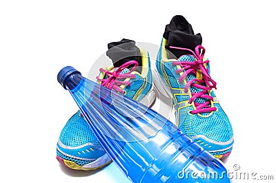 Sneakers and water bottle Stock Photo