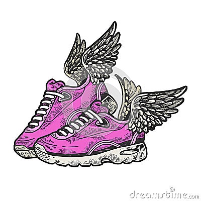 Sneakers with wings color sketch engraving vector Vector Illustration