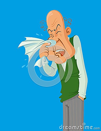 Sneezes older man Vector Illustration