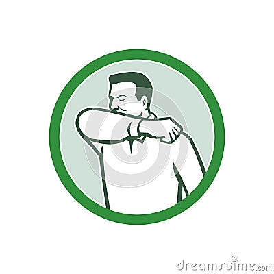 Sneezing or Coughing Into Elbow Icon Circle Retro Vector Illustration