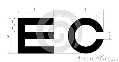Snellen E and the Landolt C symbols Eye Test Chart medical illustration. Line vector sketch style outline isolated Vector Illustration