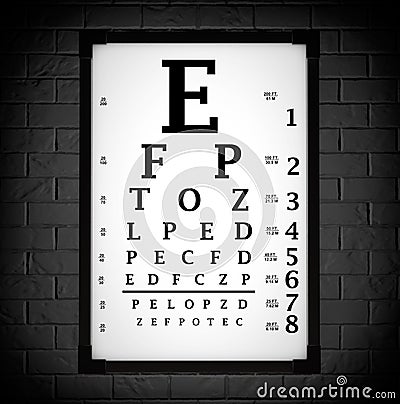 Snellen Eye Chart Test Box. 3d Rendering Stock Photo