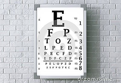 Snellen Eye Chart Test Box. 3d Rendering Stock Photo