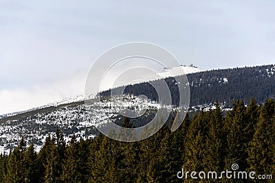 Snezka, the highest mountain in the Czech Republic, Krkonose Mountains, snowy winter day Stock Photo