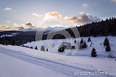 Snezka, the highest mountain in the Czech Republic, Krkonose Mountains, snowy winter day Stock Photo