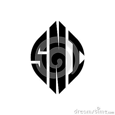 SNI circle letter logo design with circle and ellipse shape. SNI ellipse letters with typographic style. The three initials form a Vector Illustration