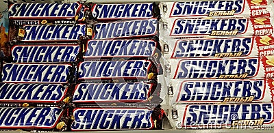 Snicker chocolate bar in grocery store Editorial Stock Photo