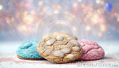 Snickerdoodle Cookies White Pink Blue Magical Fantasy Bokeh. Generative AI Stock Photo