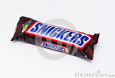 Snickers chocolate bar isolated on white background Editorial Stock Photo