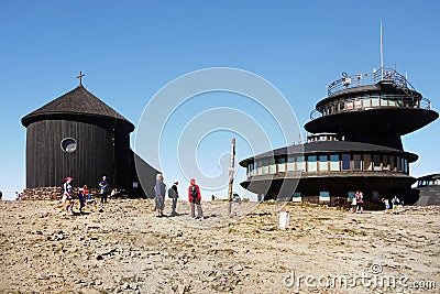 Sniezka Meteorological Observatory and Chapel Editorial Stock Photo