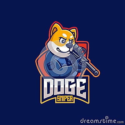 Sniper Doge Creative Sport Mascot Logo Vector Illustration