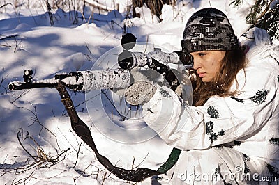 Sniper girl Stock Photo