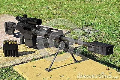 Sniper rifle caliber .50 BMG in front Stock Photo