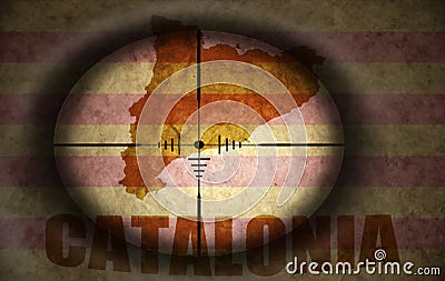 Sniper scope aimed at the catalonia flag and map Stock Photo