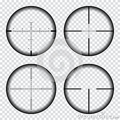 Sniper scope crosshairs view. Sniper rifle aim isolated on transparent background. Target aim and aiming to bullseye Vector Illustration