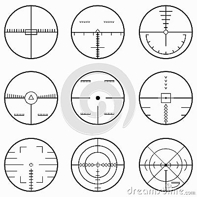 Sniper scope isolated monochrome symbols Vector Illustration