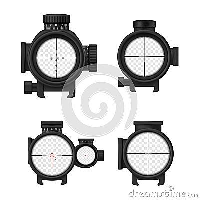 Sniper scope sight with measurement mark set realistic vector illustration. Zoom out focus eyesight Vector Illustration