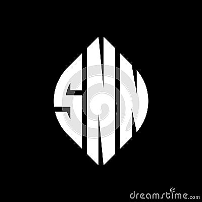 SNN circle letter logo design with circle and ellipse shape. SNN ellipse letters with typographic style. The three initials form a Vector Illustration