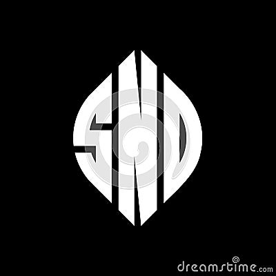 SNO circle letter logo design with circle and ellipse shape. SNO ellipse letters with typographic style. The three initials form a Vector Illustration