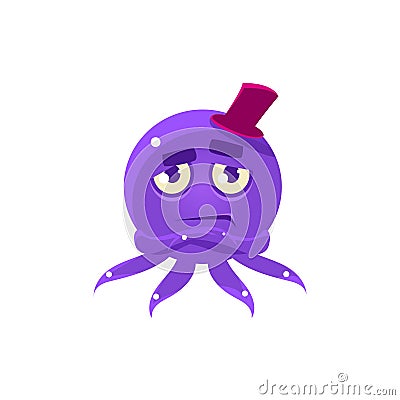 Snobbish Funny Octopus In Top Hat Emoji Vector Illustration