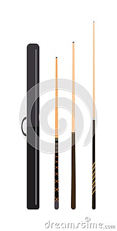 Snooker cue billiard sticks cartoon flat vector illustration on white background. Vector Illustration