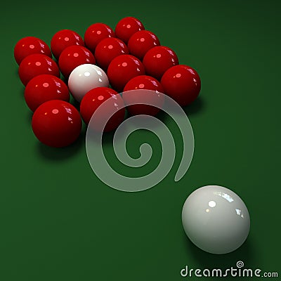 Snooker game with red and white balls Stock Photo