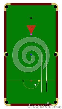 Snooker table top view, flat image Vector Illustration