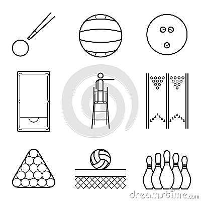 Snooker, volley & bowling line Illustration set Vector Illustration