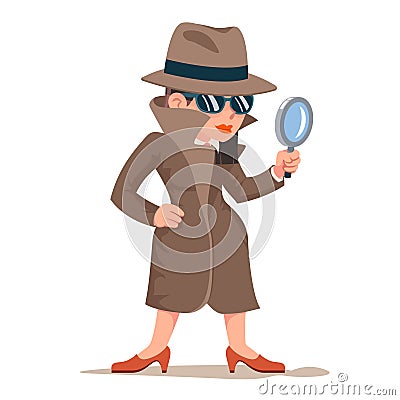 Snoop detective woman tec search evidence pursuit criminal follow the trail female design character vector illustration Vector Illustration