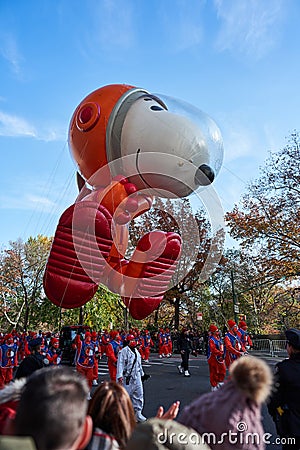 Snoopy Balloon at Thanksgiving Parade in NYC. Macy`s Parade in Manhattan Editorial Stock Photo