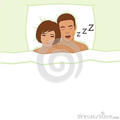 Snoring man. Couple in bed, Vector Illustration