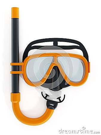 Snorkel and diving mask. 3D illustration Cartoon Illustration