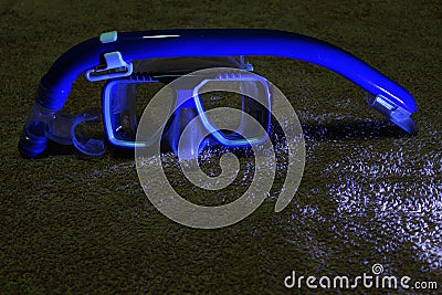 Snorkeling equipment blue set Stock Photo