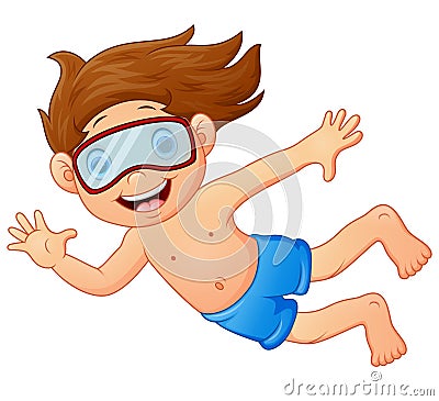 Snorkeling kid waving hand Vector Illustration