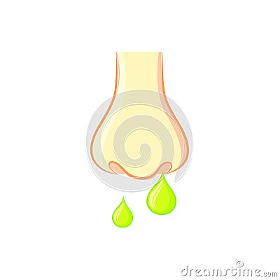 Snot nose. Green slime dropping from nostril. Vector Illustration