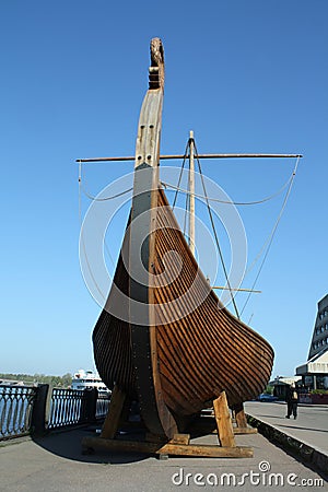 Snout of old viking wooden ship Stock Photo