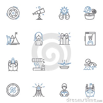 Snow adventure line icons collection. Avalanche, Blizzard, Chalet, Frost, Glacier, Goggles, Gondola vector and linear Vector Illustration