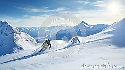 snow arctic skiing skiers Cartoon Illustration