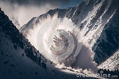 snow avalanche coming down the mountain Generative AI Stock Photo