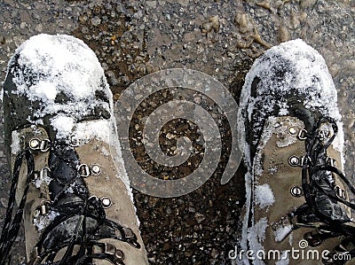 Snow on boots Stock Photo