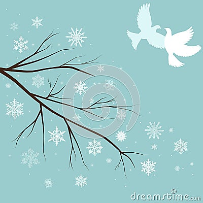 snow branches with birds Vector Illustration