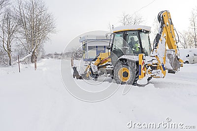 The snow breaker is working in the winter. Winter concept Stock Photo