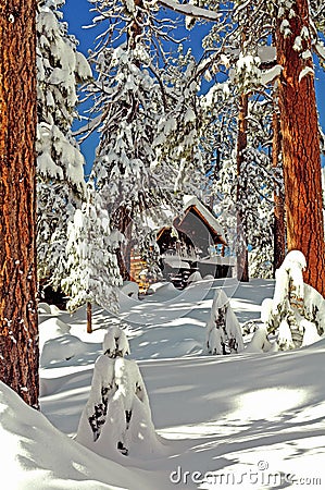 Snow cabin Stock Photo