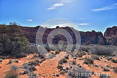 Snow Canyon State Park Red Sands hiking trail Cliffs National Conservation Area Wilderness St George, Utah, United States. Stock Photo
