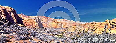 Snow Canyon State Park Red Sands views from hiking trail Cliffs National Conservation Area Wilderness St George, Utah USA Stock Photo