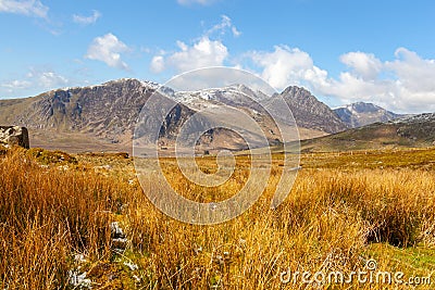 Snow Capped Glyderau, Snowdonia Stock Photo